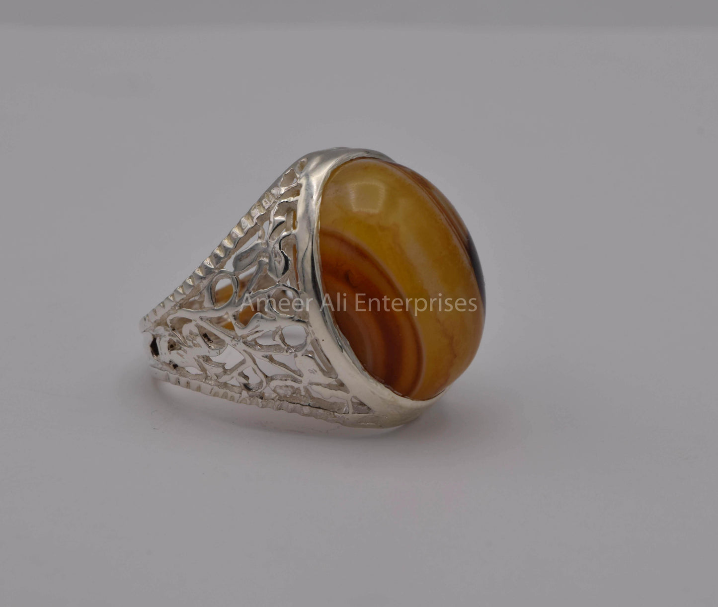 AAE 5661 Chandi Ring 925, Stone: Sulemani Aqeeq - AmeerAliEnterprises