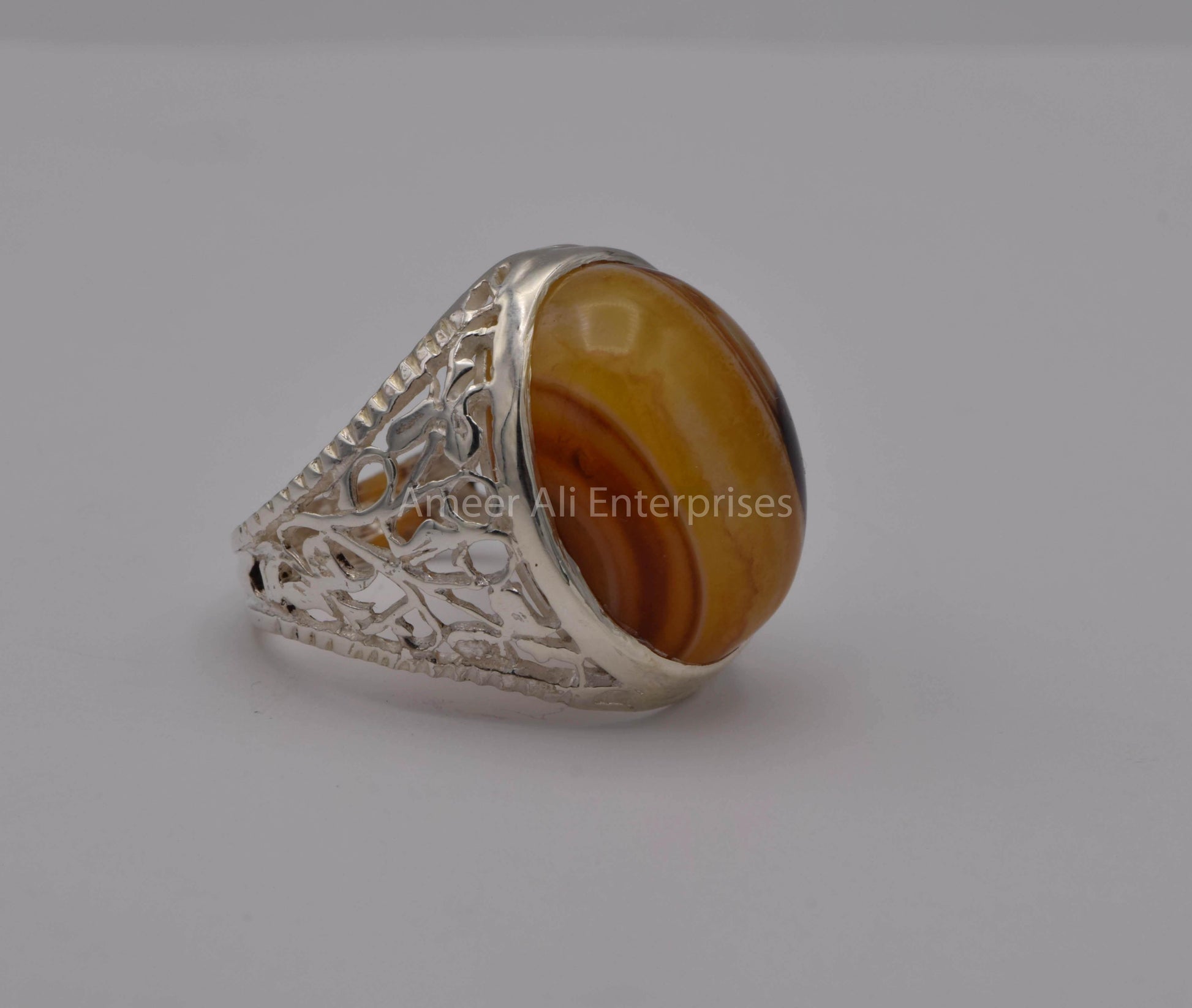 AAE 5661 Chandi Ring 925, Stone: Sulemani Aqeeq - AmeerAliEnterprises