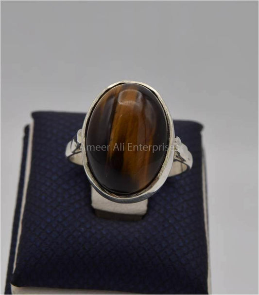 AAE 7434 Chandi Ring 925, Stone: Tiger's Eye - AmeerAliEnterprises