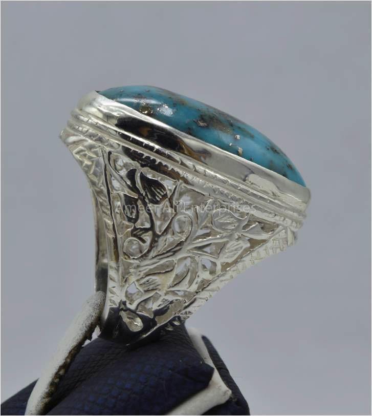 AAE 5855 Chandi Ring 925, Stone: Shajri Feroza - AmeerAliEnterprises