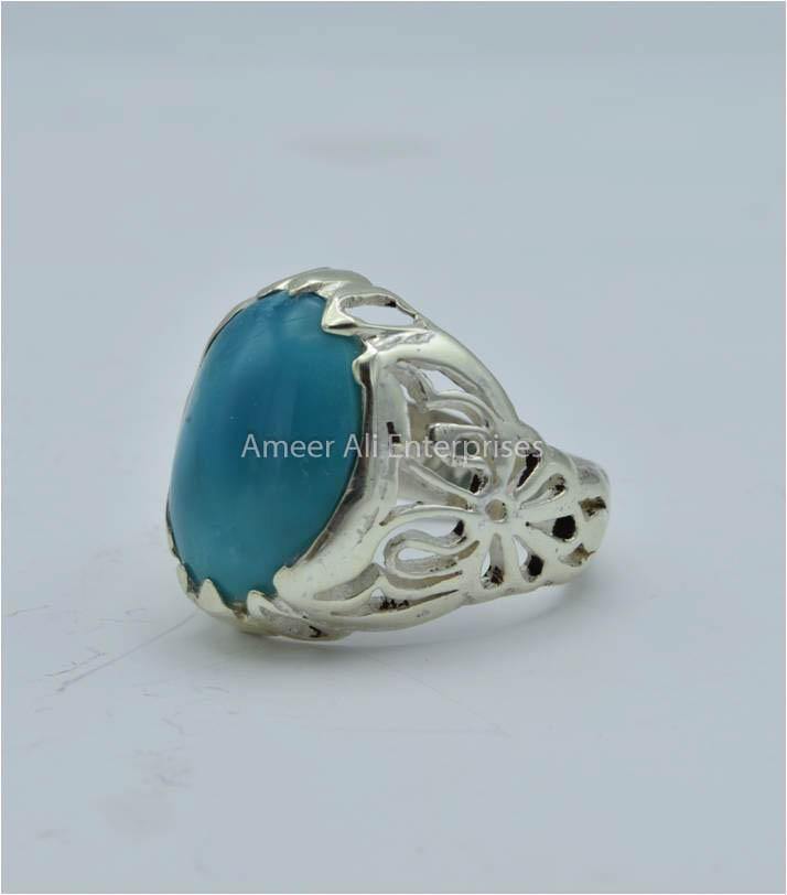 AAE 5792 Chandi Ring 925, Stone: Feroza - AmeerAliEnterprises