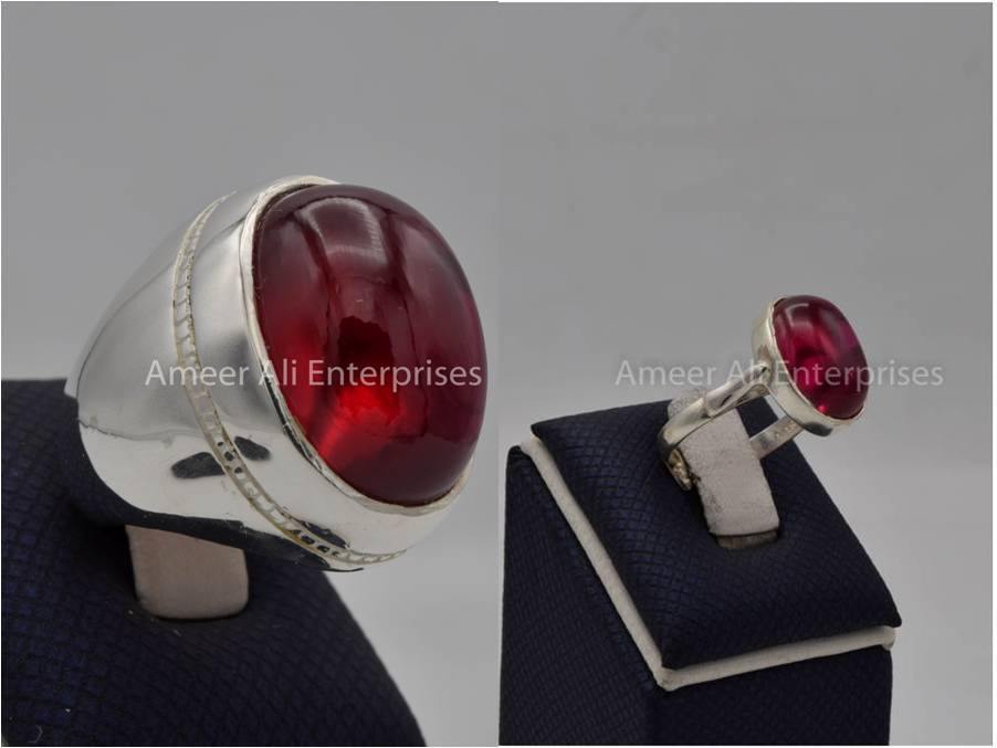 Silver Couple Rings: Pair 154,  Stone: Irani Poota Yaqoot - AmeerAliEnterprises