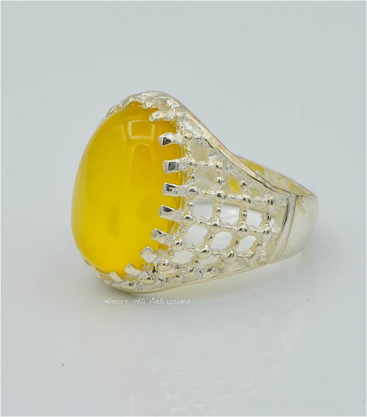 AAE 6287 Chandi Ring 925, Stone: Yellow Aqeeq