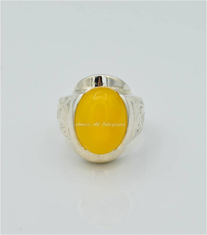 AAE 6289 Chandi Ring 925, Stone: Yellow Aqeeq