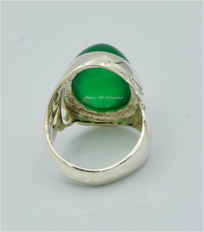 AAE 6236 Chandi Ring 925, Stone: Green Aqeeq