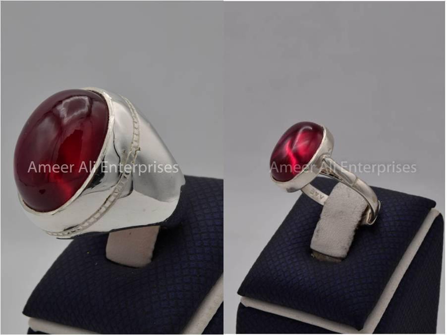Silver Couple Rings: Pair 154,  Stone: Irani Poota Yaqoot - AmeerAliEnterprises