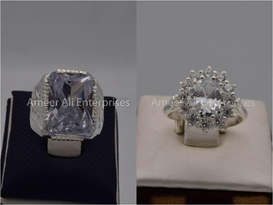 Silver Couple Rings: Pair 39,  Stone: Zircon - AmeerAliEnterprises