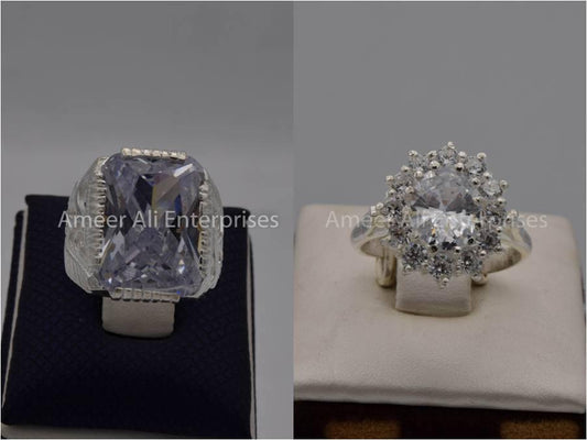 Silver Couple Rings: Pair 39,  Stone: Zircon - AmeerAliEnterprises