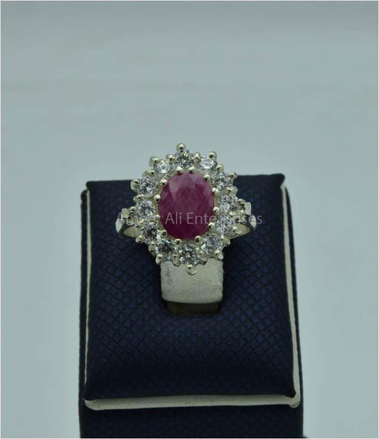 AAE 5773 Chandi Ring 925, Stone: Ruby - AmeerAliEnterprises
