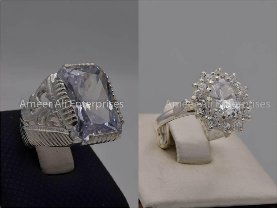 Silver Couple Rings: Pair 39,  Stone: Zircon - AmeerAliEnterprises