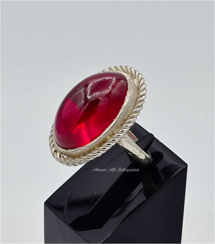 AAE 6226 Chandi Ring 925, Stone: Irani Poota Yaqoot