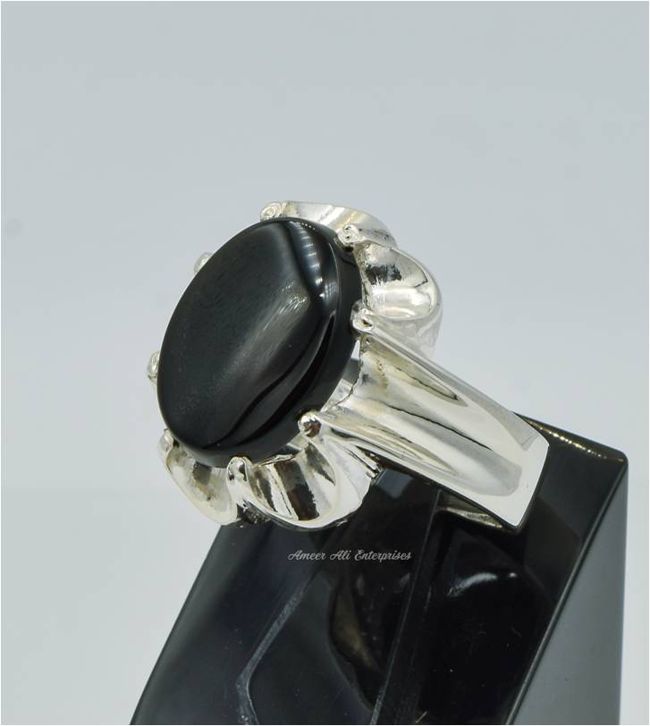 AAE 6238 Chandi Ring 925, Stone: Black Aqeeq