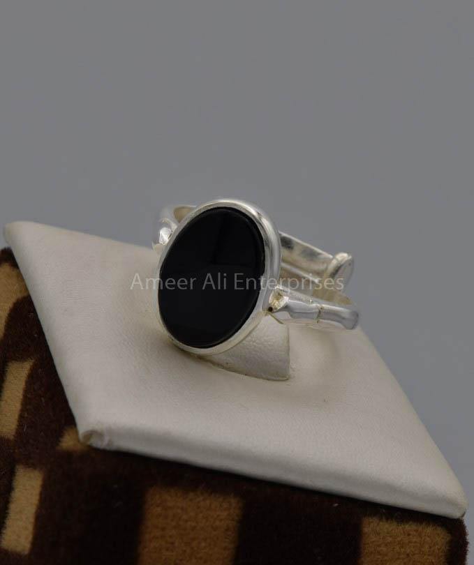 AAE 7430 Chandi Ring 925, Stone: Black Aqeeq - AmeerAliEnterprises