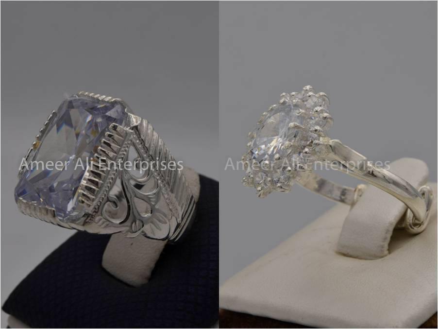 Silver Couple Rings: Pair 39,  Stone: Zircon - AmeerAliEnterprises