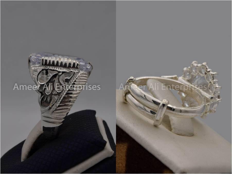 Silver Couple Rings: Pair 39,  Stone: Zircon - AmeerAliEnterprises
