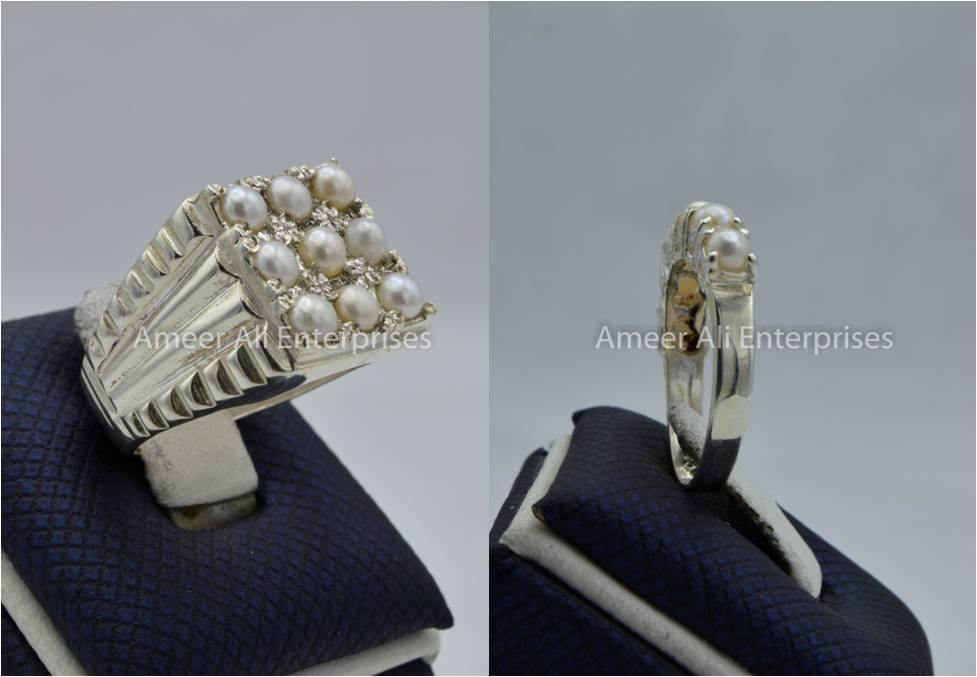 Silver Couple Rings: Pair 12,  Stone: Pearl - AmeerAliEnterprises