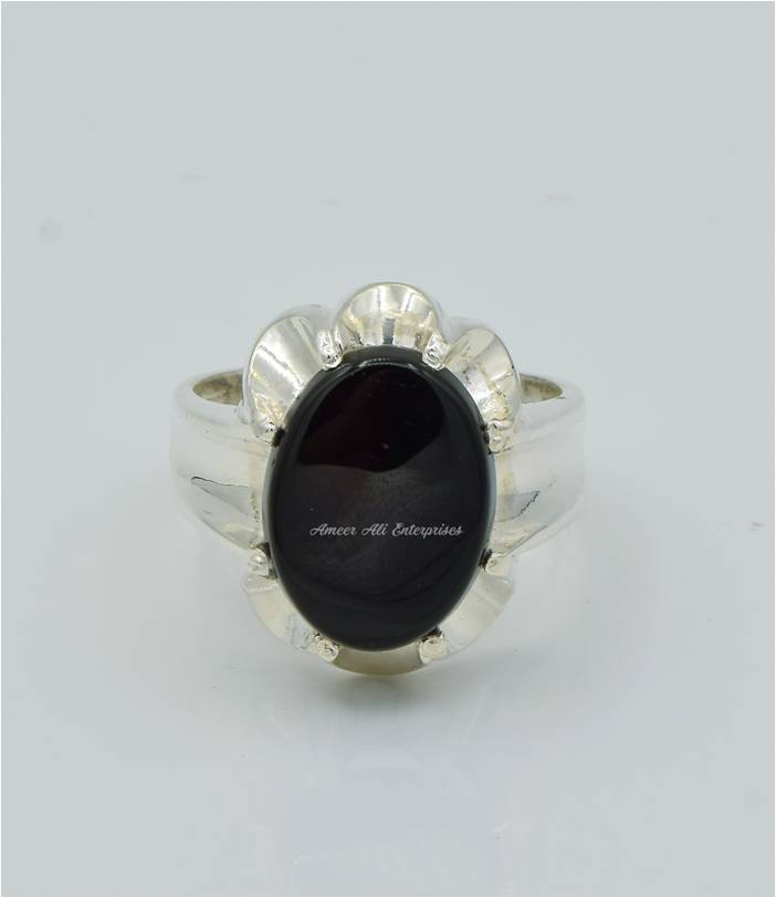 AAE 6238 Chandi Ring 925, Stone: Black Aqeeq