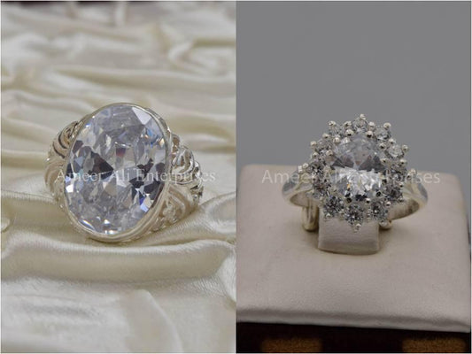 Silver Couple Rings: Pair 45,  Stone: Zircon - AmeerAliEnterprises