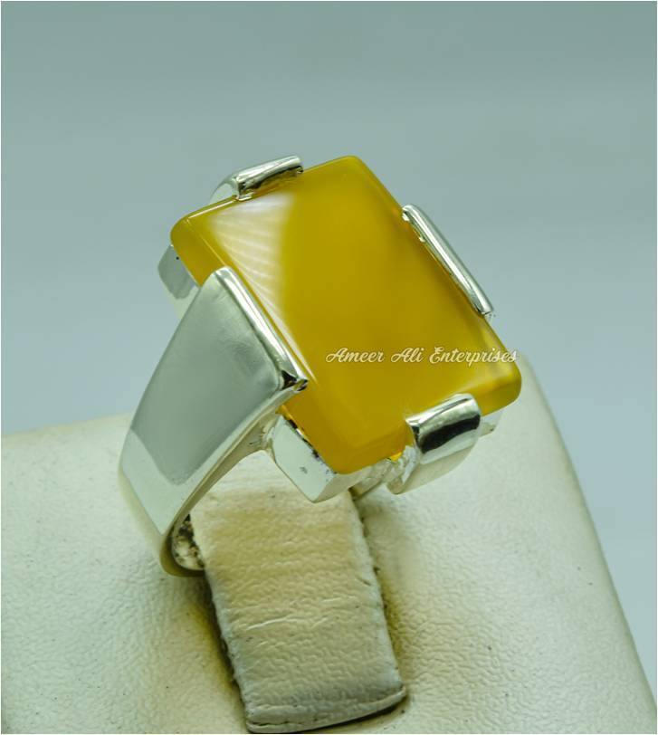 AAE 6760 CHANDI RING 925, STONE: Yellow AQEEQ - AmeerAliEnterprises