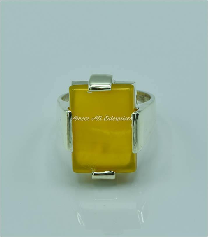 AAE 6760 CHANDI RING 925, STONE: Yellow AQEEQ - AmeerAliEnterprises