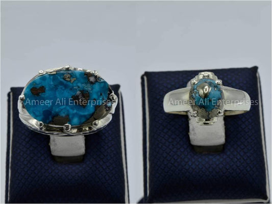 Silver Couple Rings: Pair 127,  Stone: Shajri Feroza - AmeerAliEnterprises