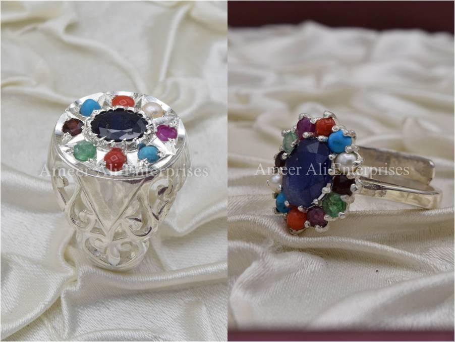 Silver Couple Rings: Pair 17,  Stone: Nine Original Stones - AmeerAliEnterprises