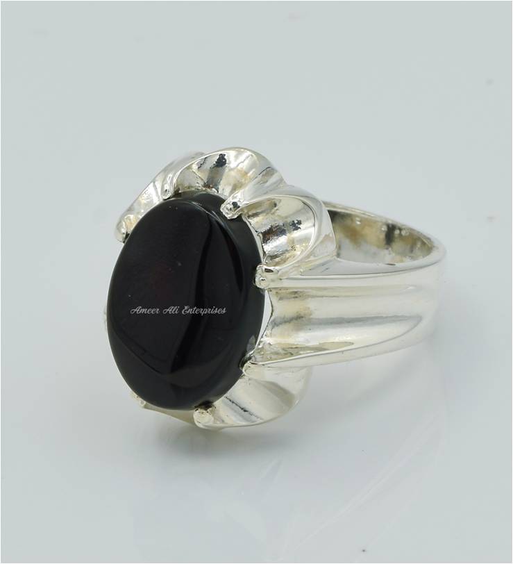 AAE 6238 Chandi Ring 925, Stone: Black Aqeeq