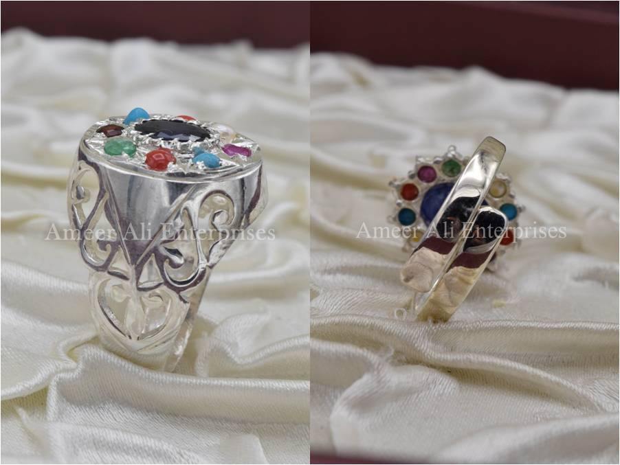 Silver Couple Rings: Pair 17,  Stone: Nine Original Stones - AmeerAliEnterprises