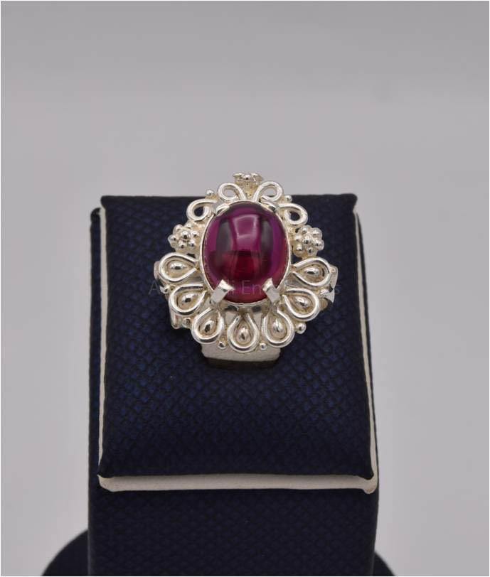 AAE 2538 Chandi Ring 925, Stone: Irani Poota Yaqoot - AmeerAliEnterprises