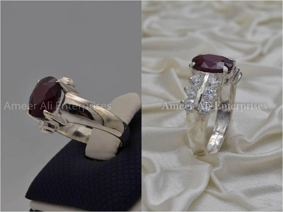 Silver Couple Rings: Pair 68, Stone: Ruby (Yaqoot) - AmeerAliEnterprises