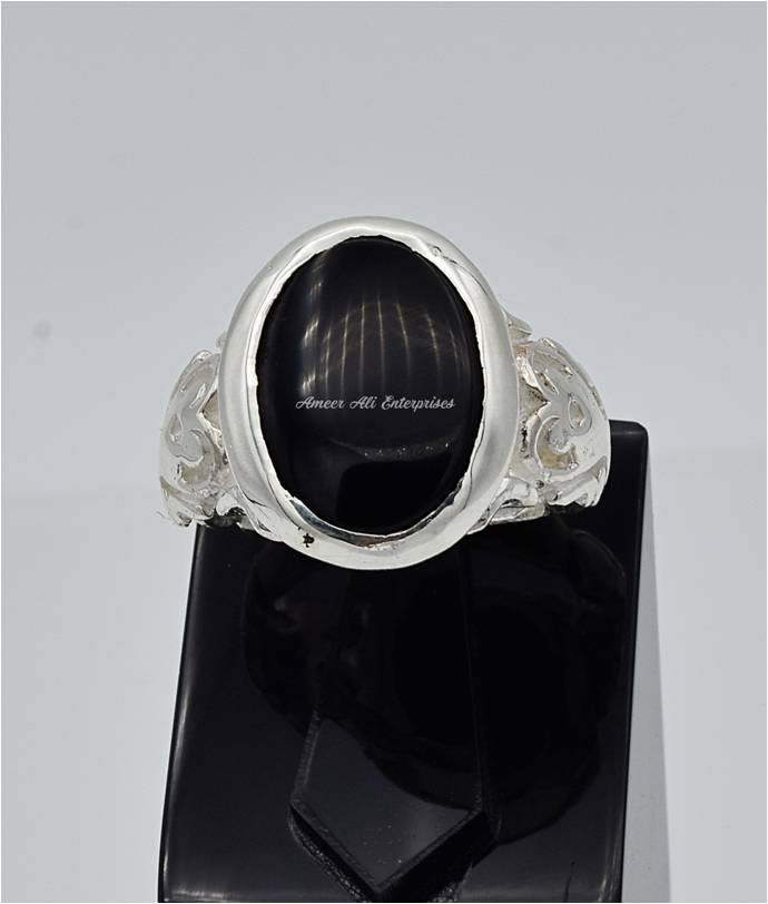 AAE 6593 Chandi Ring 925, Stone: Black Aqeeq
