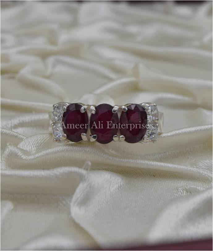 AAE 1135 Chandi Ring 925, Stone: Ruby (Yaqoot) - AmeerAliEnterprises