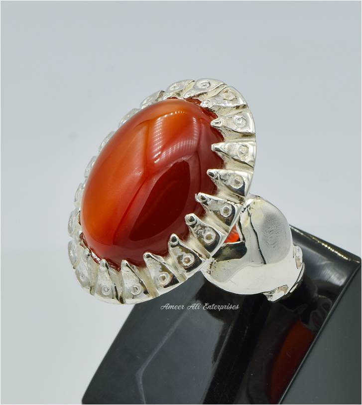 AAE 6232 Chandi Ring 925, Stone: Red Aqeeq