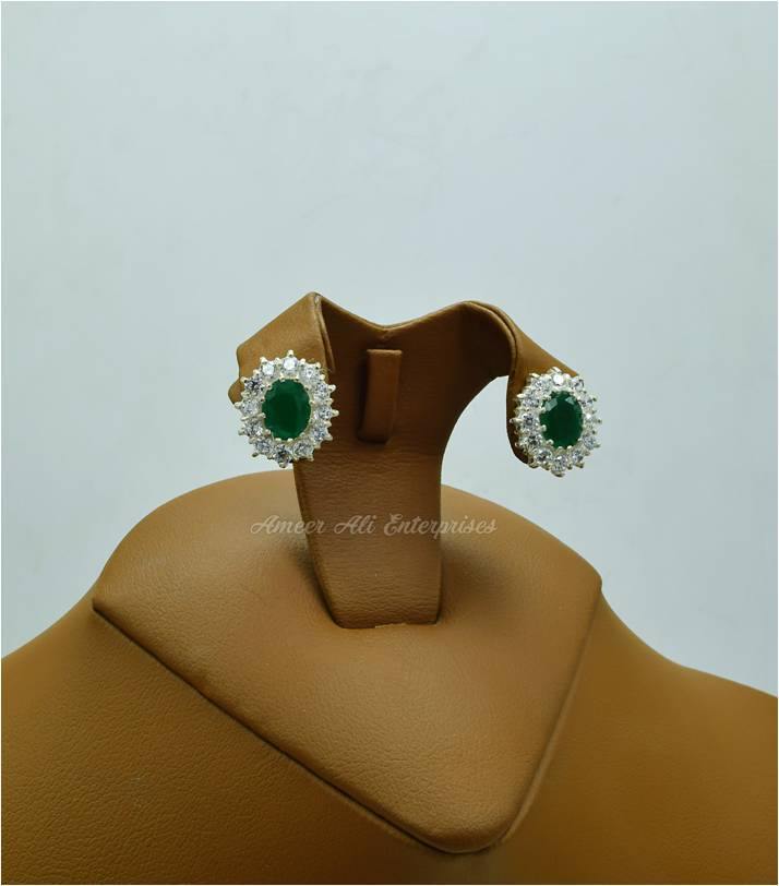 AAE 2473 CHANDI EARRINGS 925, STONE: ZIRCON - AmeerAliEnterprises