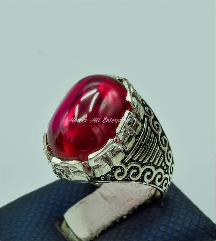 AAE 6767 CHANDI RING 925, STONE: IRANI POOTA YAQOOT (ANARI YAQOOT) - AmeerAliEnterprises