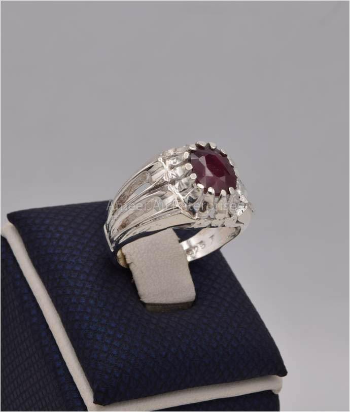 AAE 9802 Chandi Ring 925, Stone: Ruby Yaqoot - AmeerAliEnterprises