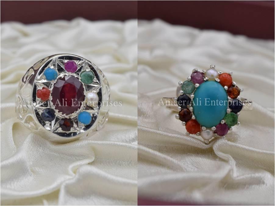 Silver Couple Rings: Pair 18,  Stone: Nine Original Stones - AmeerAliEnterprises