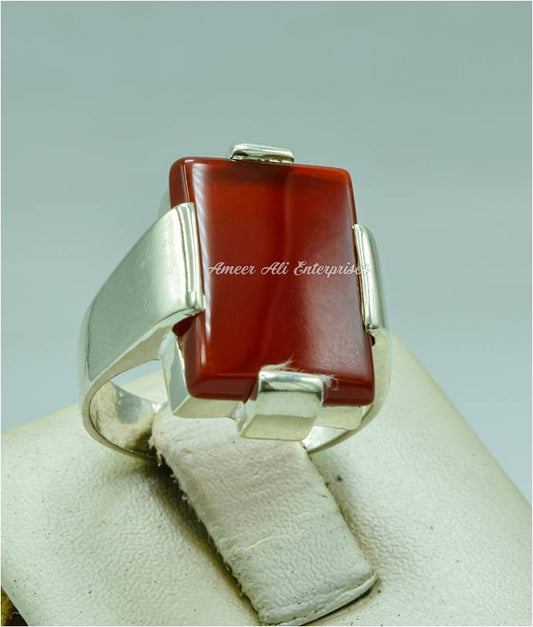AAE 6761 Chandi Ring 925, Stone: Red Aqeeq