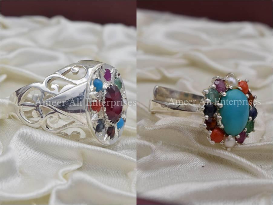 Silver Couple Rings: Pair 18,  Stone: Nine Original Stones - AmeerAliEnterprises