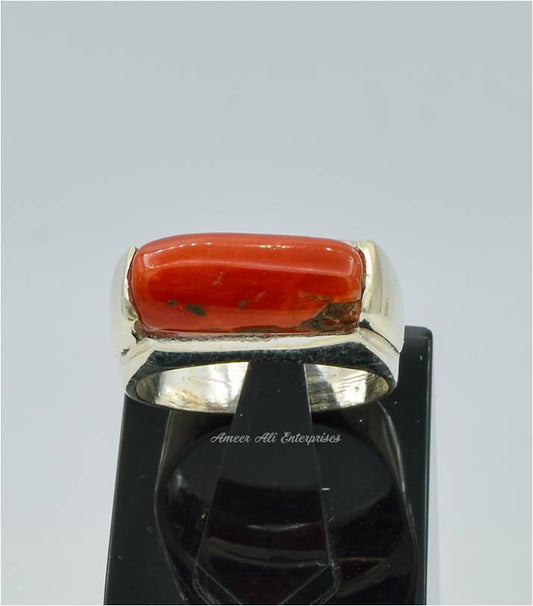 AAE 6281 Chandi Ring 925, Stone: Marjan (Coral)