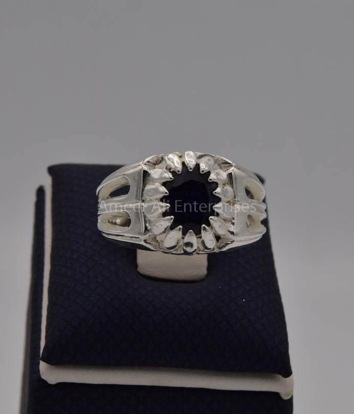 AAE 7717 Chandi Ring 925, Stone: Blue Sapphire (Neelam) - AmeerAliEnterprises