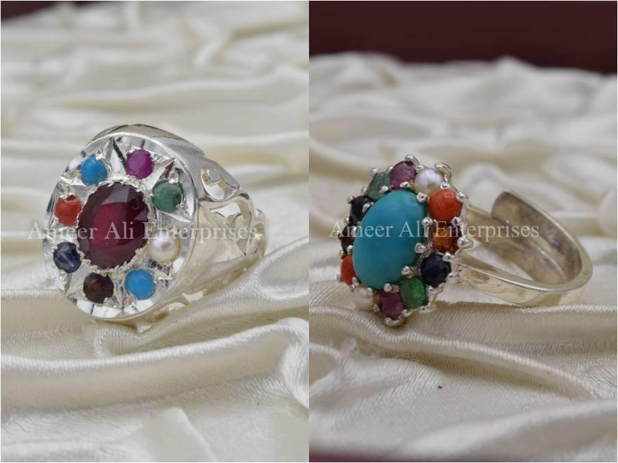 Silver Couple Rings: Pair 18,  Stone: Nine Original Stones - AmeerAliEnterprises