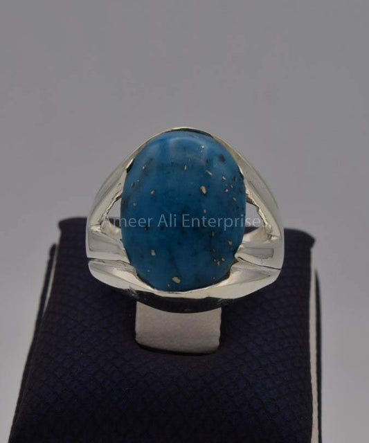 AAE 7744 Chandi Ring 925, Stone: Shajri Feroza (Turquoise) - AmeerAliEnterprises
