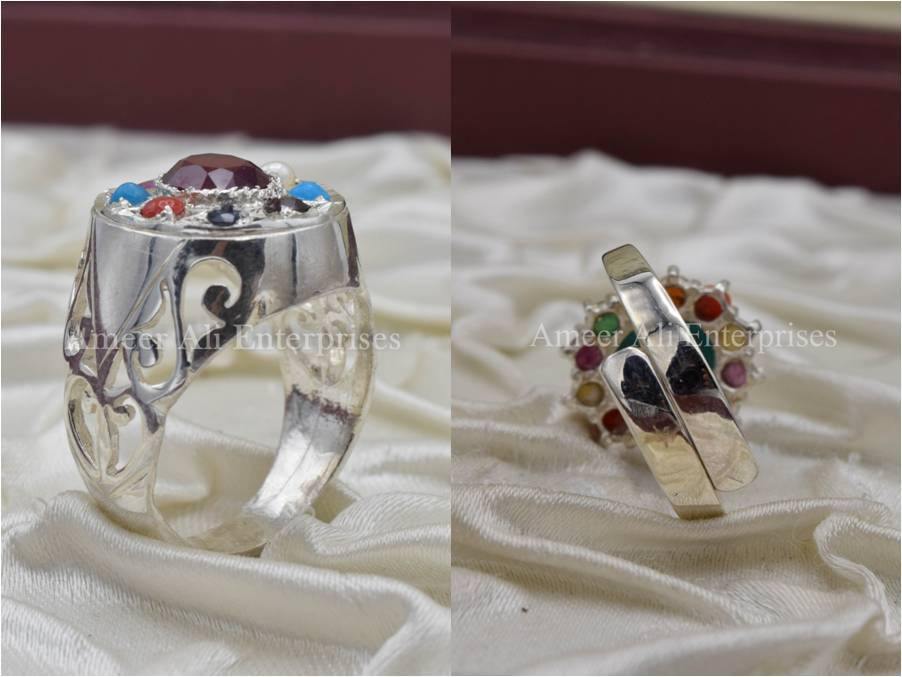 Silver Couple Rings: Pair 18,  Stone: Nine Original Stones - AmeerAliEnterprises