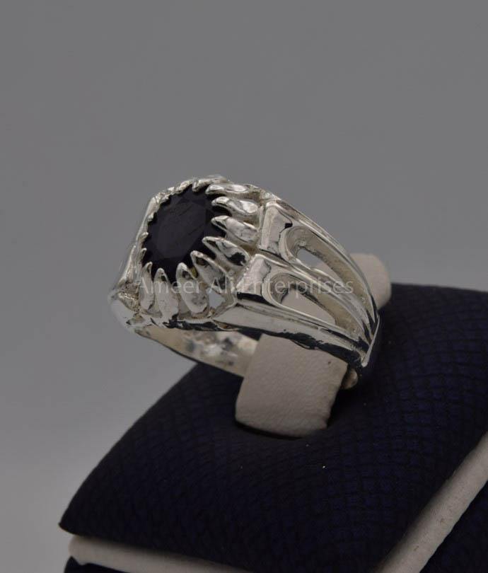 AAE 7717 Chandi Ring 925, Stone: Blue Sapphire (Neelam) - AmeerAliEnterprises