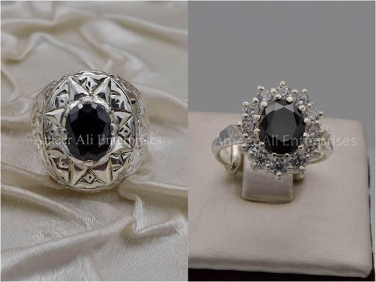 Silver Couple Rings: Pair 47,  Stone: Zircon - AmeerAliEnterprises