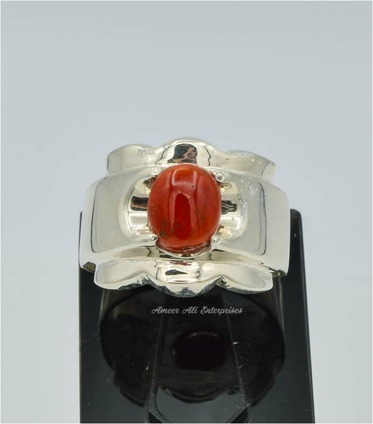 AAE 6282 Chandi Ring 925, Stone: Marjan (Coral)