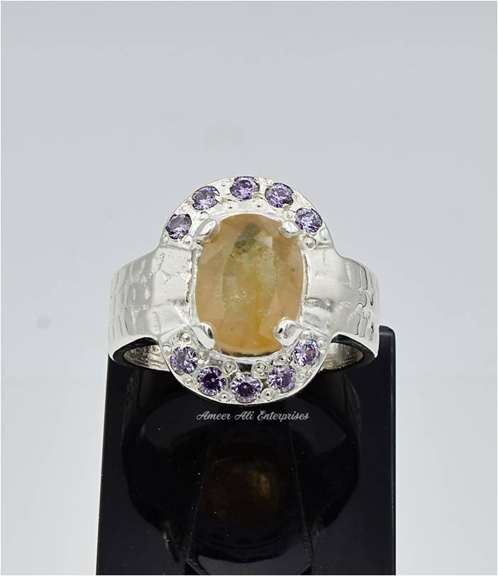 AAE 6641 Chandi Ring 925, Stone: Pukhraj