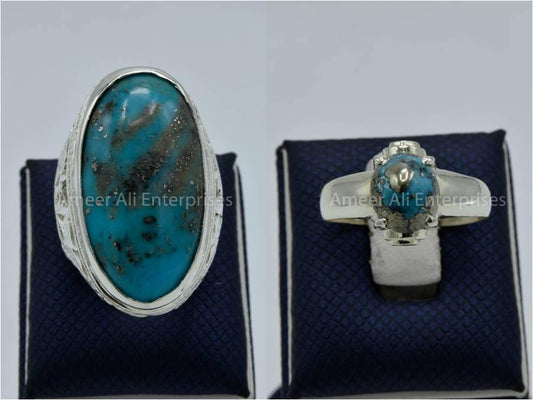 Silver Couple Rings: Pair 123,  Stone: Shajri Feroza - AmeerAliEnterprises