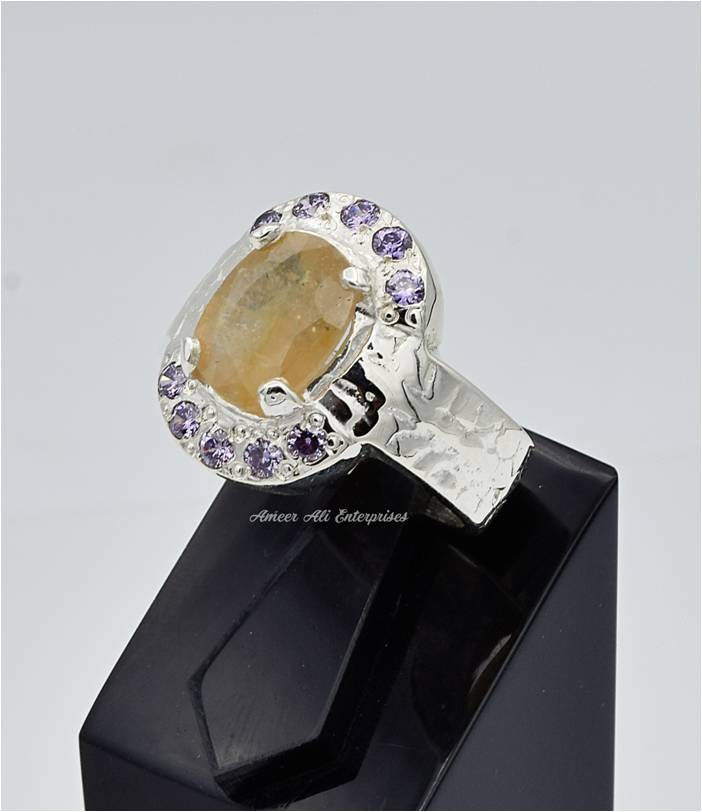 AAE 6641 Chandi Ring 925, Stone: Pukhraj